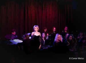 Linda Purl, music director Tedd Firth and the DIVA Jazz Orchestra. Photo credit: Conor Weiss @ BroadwayWorld Linda Purl, music director Tedd Firth and the DIVA Jazz Orchestra. Photo credit: Cono Photo
