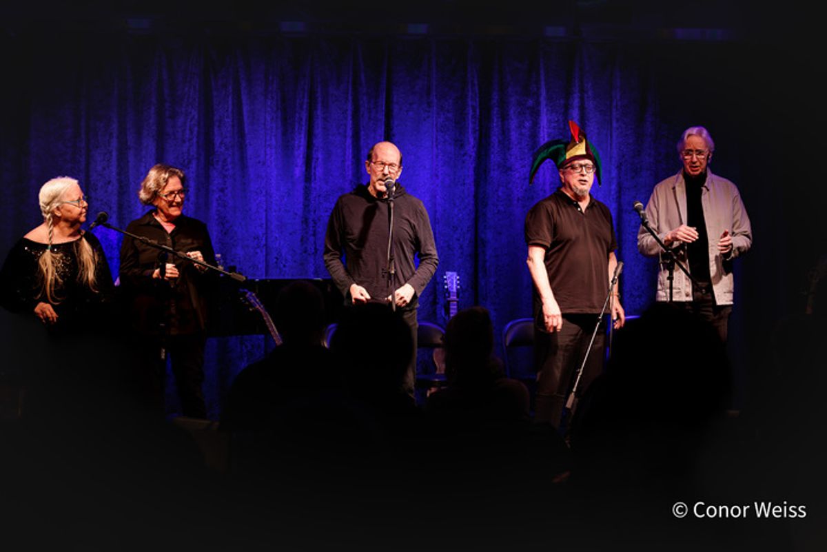 Christine Lavin, Julie Gold, David Buskin, Robin Batteau, John Forster. Photo credit: Conor Weiss. at 