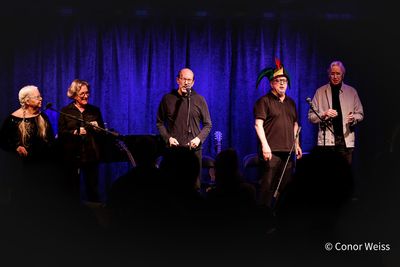Christine Lavin, Julie Gold, David Buskin, Robin Batteau, John Forster. Photo credit: Photo