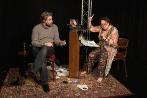 Write drunk, edit sober, that''s what I always say. Evan Quinlan and Erin Murray Quinlan in ''Brain Hemingway''. (Photo by Jane Hobson) @ BroadwayWorld Write drunk, edit sober, that''s what I always say. Evan Quinlan and Erin Murray Quin Photo