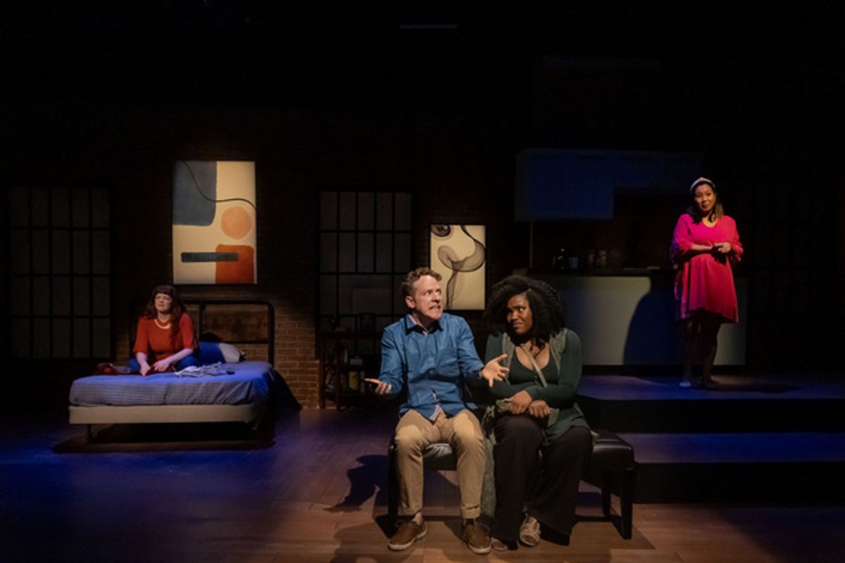 Katherine Nash (LAURA), Scott Esposito (JORDAN), Mary Francis Miller (VANESSA), and Kat Shy (KIKI) i at 