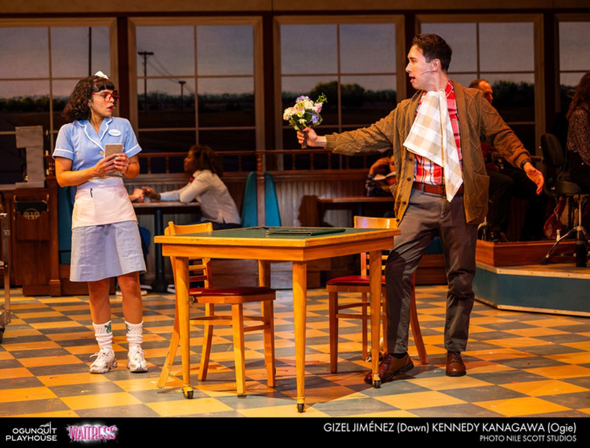 Gizel Jiménez and Kennedy Kanagawa in the 2024 Ogunquit Playhouse Production of WAITRESS at 