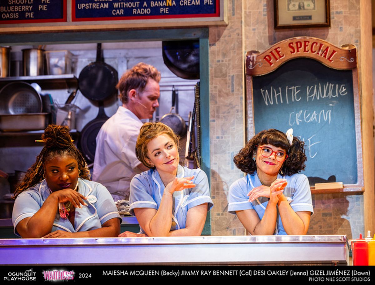 Maiesha McQueen, Jimmy Ray Bennett, Desi Oakley, and Gizel Jiménezin the 2024 Ogunquit Playhouse Production of WAITRESS  at 