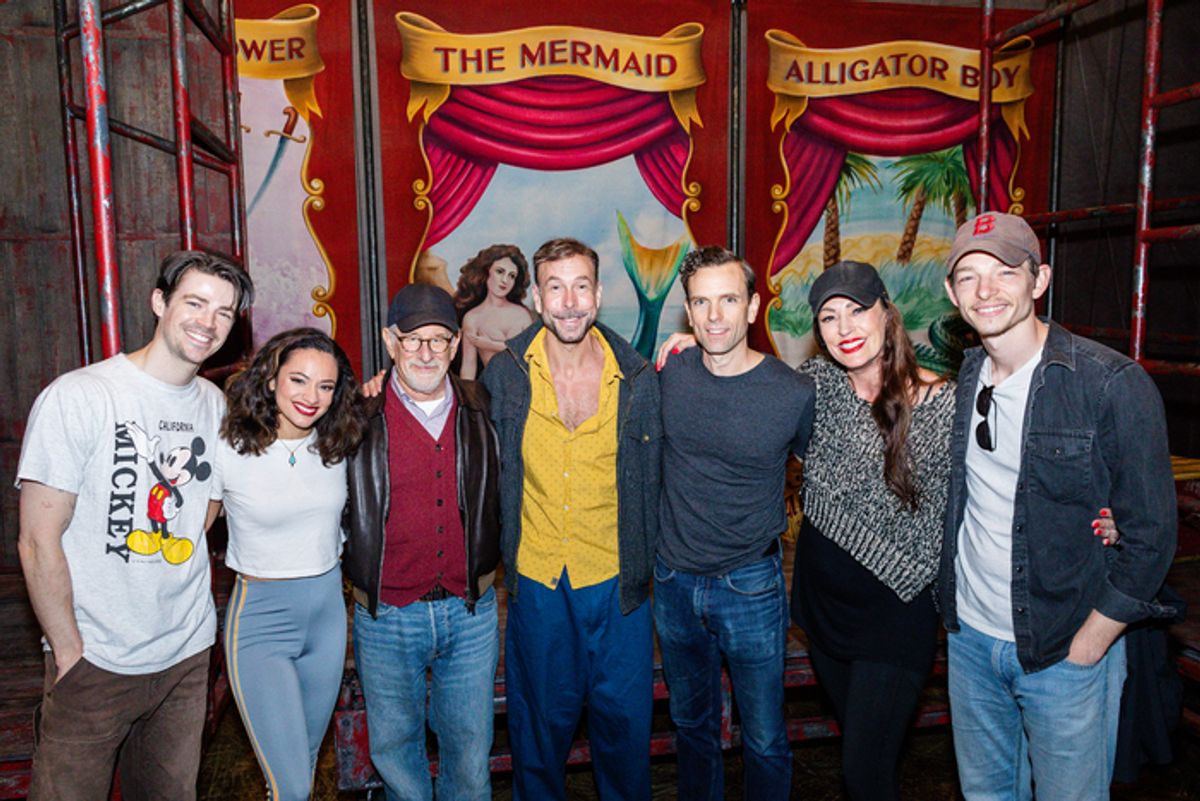 Grant Gustin, Isabelle McCalla, Steven Spielberg, Wade McCollum, Paul Alexander Nolan, Sara Gettelfinger, and Mike Faist at 
