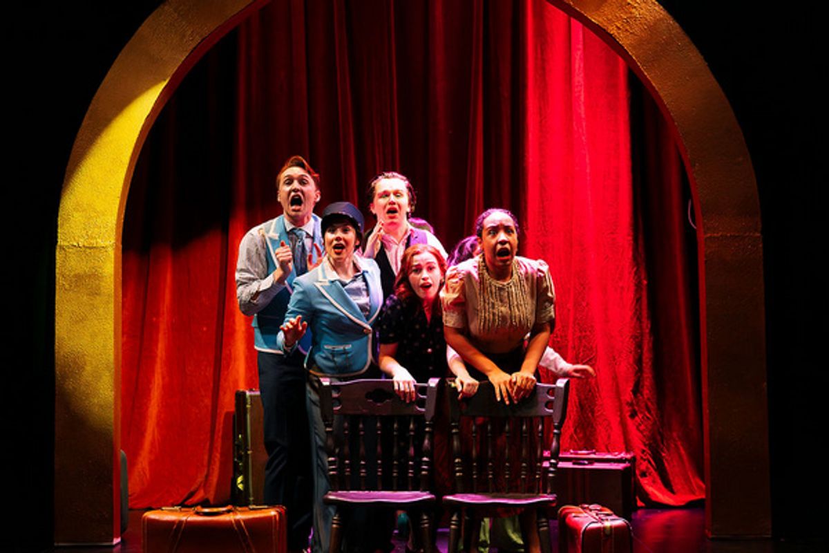 Nicholas Ian (Porter), Laura Sportiello (Conductor Flanagan), Shea Hopkins (Congressman Lockwood), Lili Galuzzo (Agnes), Blair Prince (Anita) at 