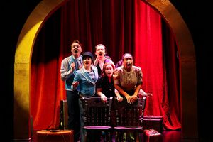 Nicholas Ian (Porter), Laura Sportiello (Conductor Flanagan), Shea Hopkins (Congressman Lockwood), Lili Galuzzo (Agnes), Blair Prince (Anita) @ BroadwayWorld Nicholas Ian (Porter), Laura Sportiello (Conductor Flanagan), Shea Hopkins (Congressm Photo