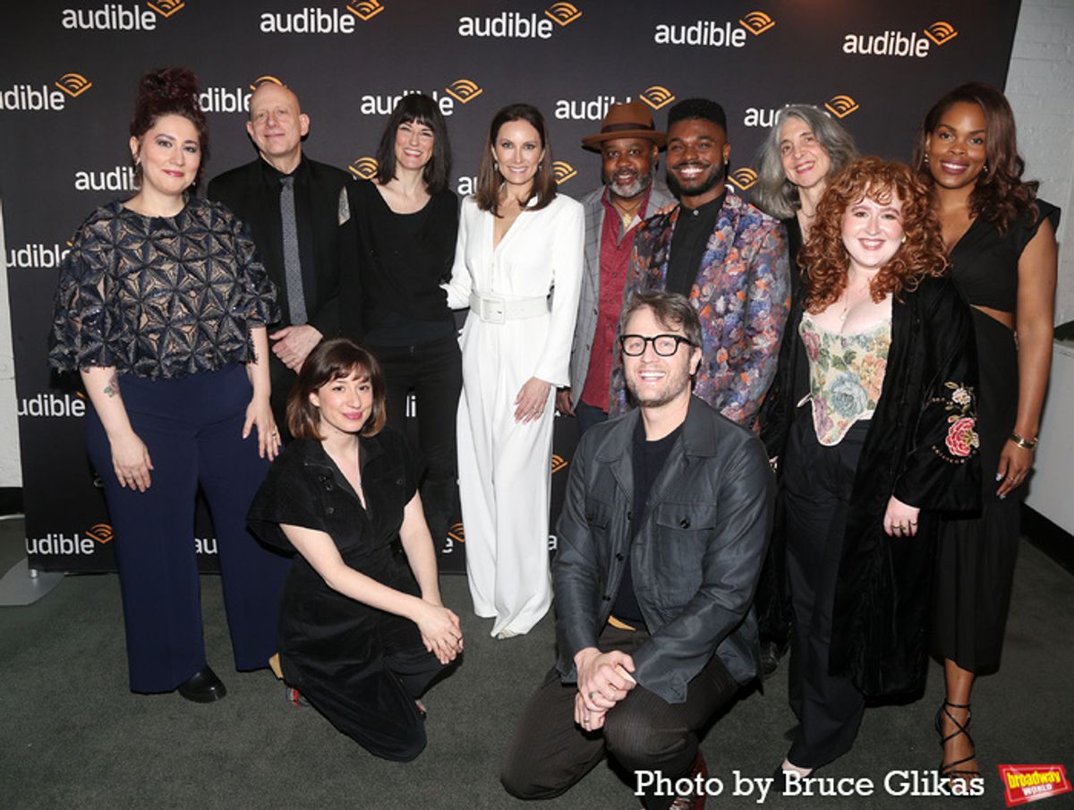 Laura Benanti, Director Annie Tippe and Musical Director/Co-Composer Todd Almond pose with the 'Inner Demons' band at 