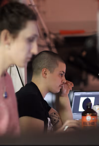 Cosette Pin (video and sound designer) and Jacqueline Scaletta (lighting designer) in Photo
