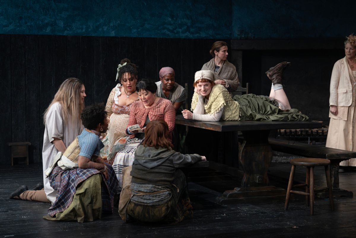 front row l-r) Haley Wong (Sally Poppy), Paige Gilbert (Hannah Rusted), Susannah Perkins (Mary
Middleton); (2nd row) Simone Recasner (Peg Carter), Ann Harada (Judith Brewer), (3rd row) Jennifer Nikki
Kidwell (Ann Lavender), Tilly Botsford (Kitty Givens); (standing) Hannah Cabell (Sarah Hollis), Mary McCann
(Charlotte Cary) at 