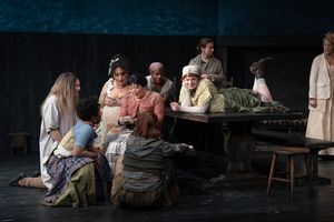 front row l-r) Haley Wong (Sally Poppy), Paige Gilbert (Hannah Rusted), Susannah Perkins (Mary
Middleton); (2nd row) Simone Recasner (Peg Carter), Ann Harada (Judith Brewer), (3rd row) Jennifer Nikki
Kidwell (Ann Lavender), Tilly Botsford (Kitty Givens); (standing) Hannah Cabell (Sarah Hollis), Mary McCann
(Charlotte Cary) @ BroadwayWorld front row l-r) Haley Wong (Sally Poppy), Paige Gilbert (Hannah Rusted), Susannah Perk Photo