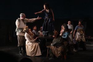 (Center) Sandra Oh (Lizzy Luke); (around table) Mary McCann (Charlotte Cary), Glenn F Photo