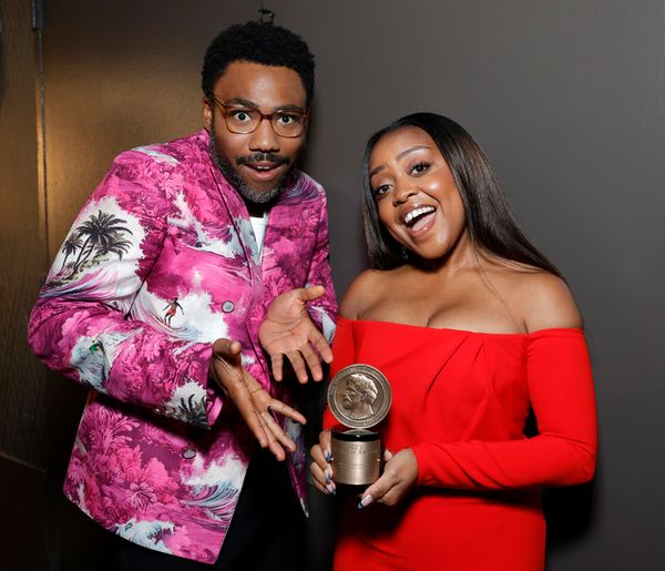 BEVERLY HILLS, CALIFORNIA - JUNE 09: (L-R) Donald Glover and Quinta Brunson attend th Photo