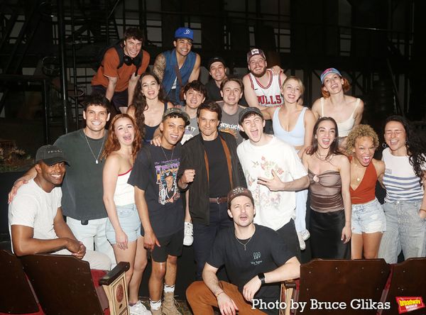 Ralph Macchio, Julia Macchio poses with Director Danya Taymor and the cast of 