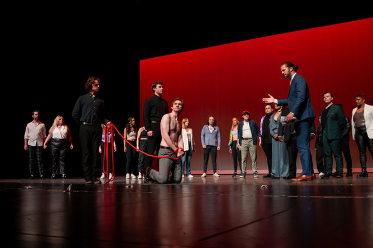 Trevor Vanderzee as Pilate, David Moreland as Jesus, and the Ensemble of Jesus Christ Superstar. at 