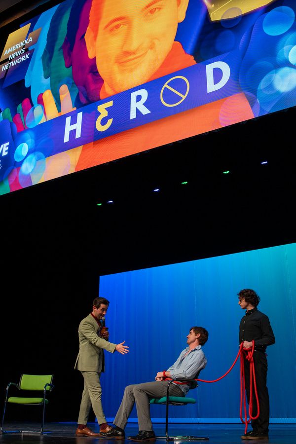 Luke Nowakowski as Herod, with David Moreland as Jesus, and Ricky Luoto as a Soldier. Photo