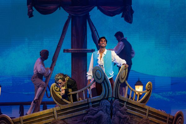 Rich Pisarkiewicz (left) and Michael Maliakel in the 2024 Muny production of Disney's Photo