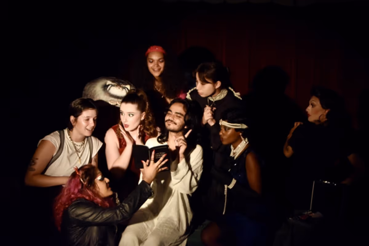Susana Gomez Laverde, Divya Sarma, Breene Halaby, Niray Almonte, Clara McKenzie, Amanda Whyte, and Michael Bogardus in the light of Eka Savajol at Photos: THE GOSPEL OF JOAN (CRAWFORD) At 59E59 Theaters' East to Edinburgh 2024