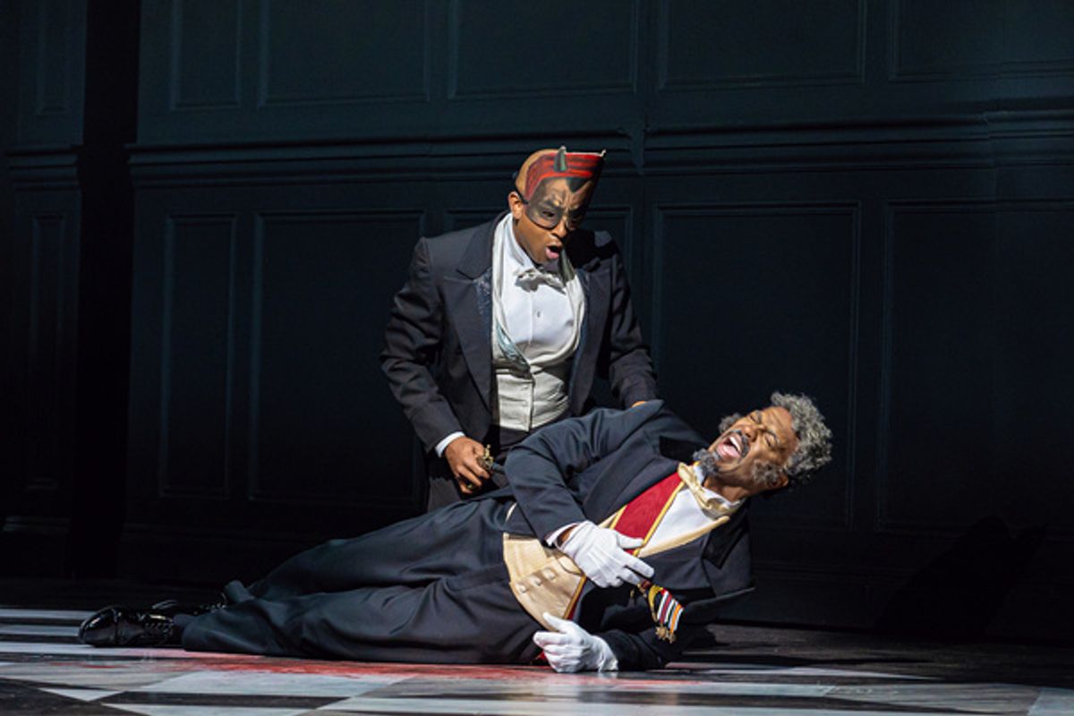 Ryan Speedo Green (Don Giovanni), Soloman Howard (Il Commendatore), photo by Curtis Brown for the Santa Fe Opera at 