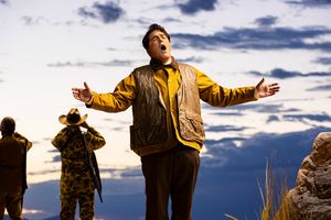 Center: Michael Mayes (David), back L - R Brenton Ryan (CM), Greer Grimsley (Paul), photo by Curtis Brown for the Santa Fe Opera @ BroadwayWorld Center: Michael Mayes (David), back L - R Brenton Ryan (CM), Greer Grimsley (Paul), p Photo