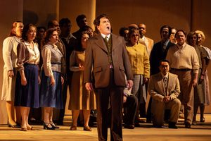 Center: Michael Mayes (David) and the Santa Fe Opera Chorus, photo by Curtis Brown fo Photo