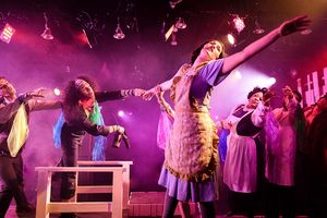 Pictured: left to right) Will Lidke, Elliot Esquivel, Caitlyn Cerza, Niki-Charisse Franco, Darian Goulding and Ezra Borrero. Photo by Evan Hanover. @ BroadwayWorld Pictured: left to right) Will Lidke, Elliot Esquivel, Caitlyn Cerza, Niki-Charisse Fr Photo