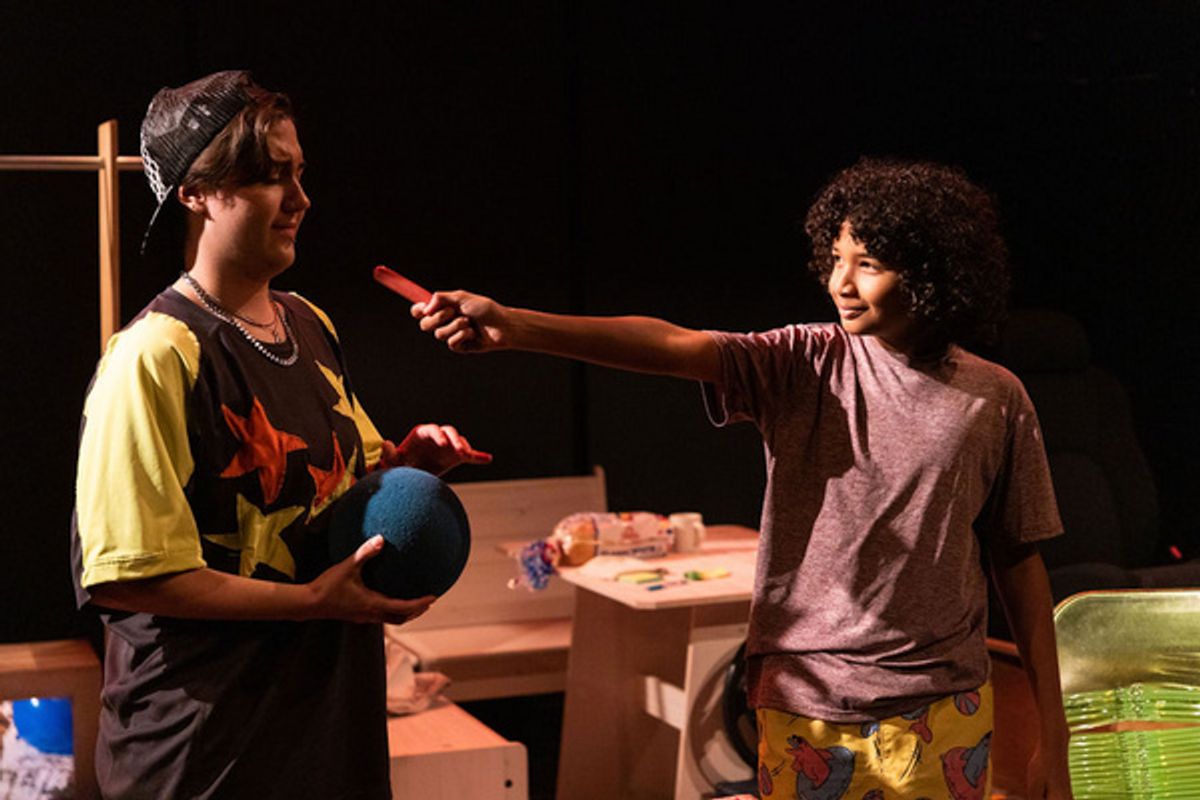 L to R: Max Lerin as Bean and Emperor Kaioyus as Spoon in PEARLS FOR SPURS by Gates Leonard at the A.R.T./New York Theatres; Luke Leonard, Dir., photo credit: Whitney Browne at 