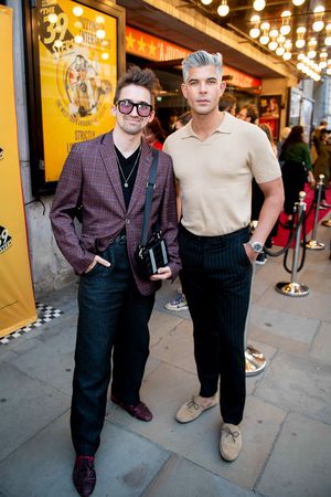 Michael J Hardwick and guest arrives at The 39 Steps press night at the Trafalgar The Photo