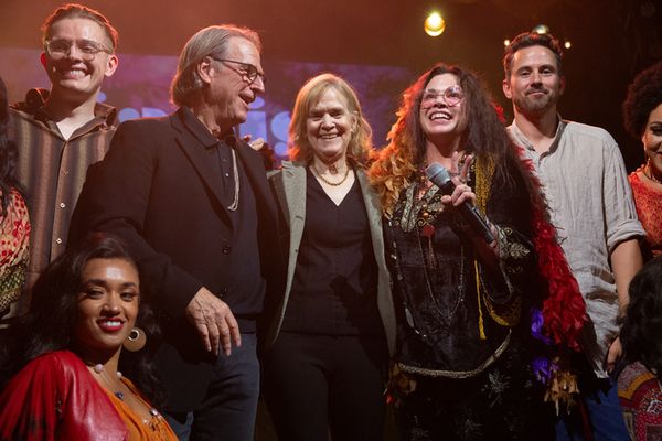 



Curtain Call where Michael Joplin (in black) was joined by Laura Joplin (centre)  Photo