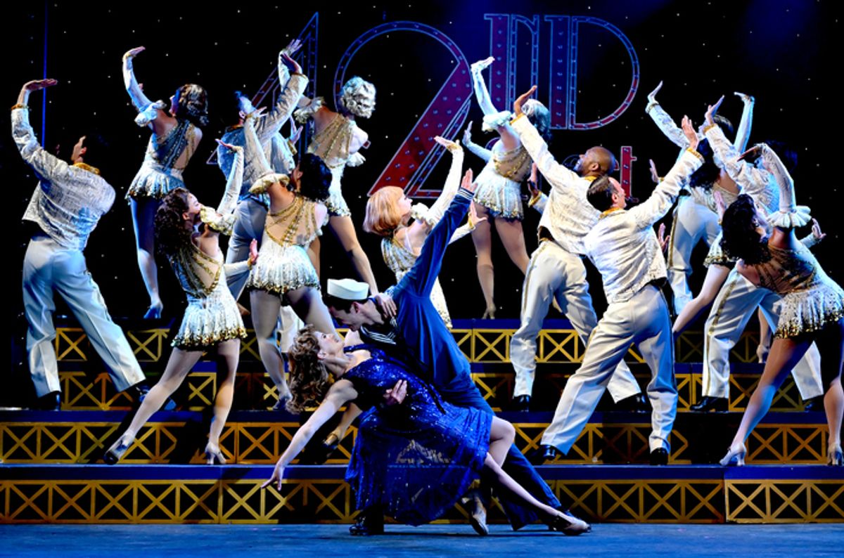 Ashton Lambert (Billy Lawlor) and Laura Guley (Peggy Sawyer) and the cast at 