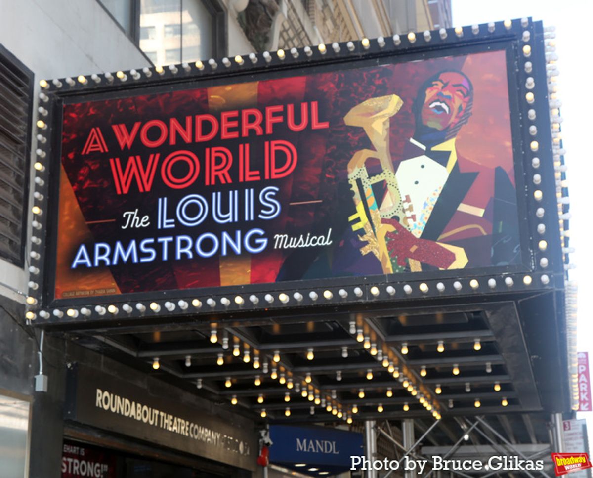 Signage for 'A Wonderful World: The Louis Armstrong Musical' Cast at Studio 54 at 