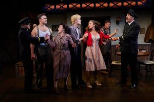 (L-R) Steve Froehlich, Lowell Byers, Margot White, Coby Rogers, Marie Zolezzim Matthew Salazar-Thompson_ Back Richard Baird - photo by Aaron Rumley @ BroadwayWorld (L-R) Steve Froehlich, Lowell Byers, Margot White, Coby Rogers, Marie Zolezzim Matthe Photo