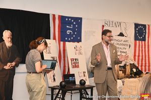 Risa Ando and David Staller with Tracy Christensen on Zoom showing costume designs @ BroadwayWorld Risa Ando and David Staller with Tracy Christensen on Zoom showing costume designs Photo