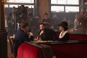 Caspar Phillipson as JFK, Director Pablo Larraín and Angelina Jolie as Maria Callas Photo