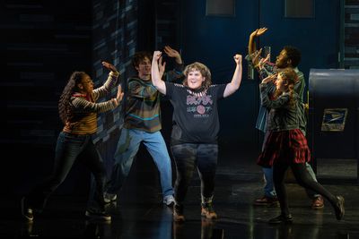 Emily Koch (center) and company in the National Tour of KIMBERLY AKIMBO Photo
