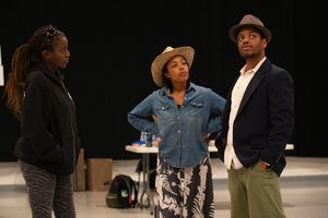 Director Awoye Timpo, Brittany Bradford and ensemble member Jon Michael Hill. Photo by Joel Moorman. @ BroadwayWorld Director Awoye Timpo, Brittany Bradford and ensemble member Jon Michael Hill. Photo b Photo