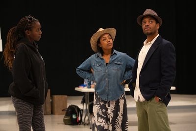 Director Awoye Timpo, Brittany Bradford and ensemble member Jon Michael Hill. Photo b Photo