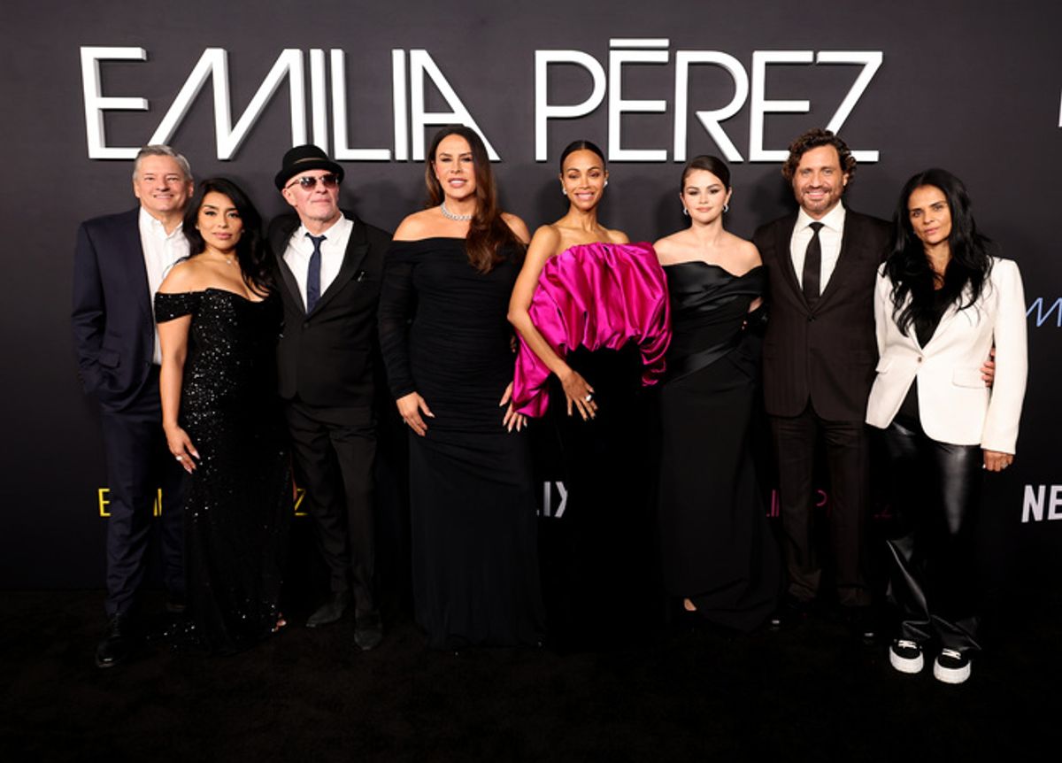 Ted Sarandos, Co-CEO, Netflix, Adriana Paz, Jacques Audiard, Karla Sofía Gascón, Zoe Saldana, Selena Gomez, Édgar Ramírez, Bela Bajaria, CCO, Netflix and Sean Berney at 