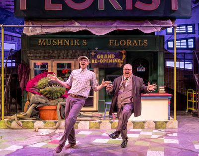 Alex Villaseñor (Audrey II puppeteer), Jimmy Hogan and Thomas M. Shea Photo