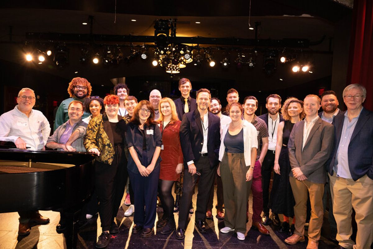 Workshop Administrator Frederick Fryer (left) and BMI’s Senior Director, Musical Theatre Patrick Cook (far right) with 2024 BMI Lehman Engel Workshop members at 
