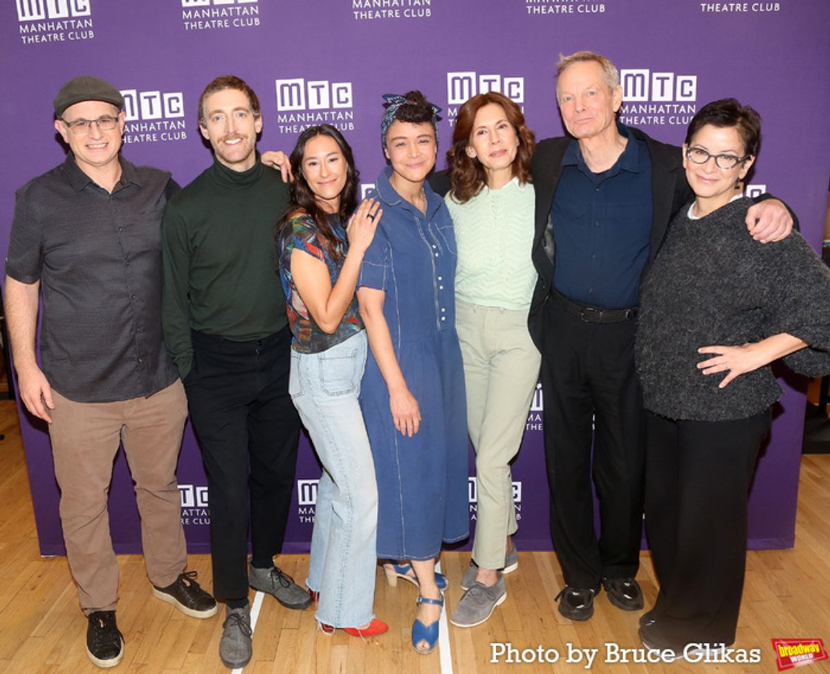 Playwright Jonathan Spector, Thomas Middleditch, Chelsea Yakura-Kurtz, Amber Gray, Jessica Hecht, Bill Irwin and Director Anna D. Shapiro at 