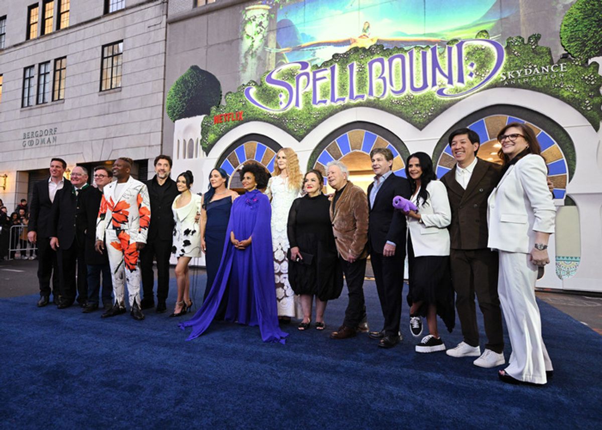 David Ellison, John Lasseter, Nathan Lane, Tituss Burgess, Javier Bardem, Rachel Zegler, Vicky Jenson, Jenifer Lewis, Nicole Kidman, Olga Merediz, Alan Menken, Glenn Slater, Bela Bajaria, Dan Lin, and Dana Goldberg at 