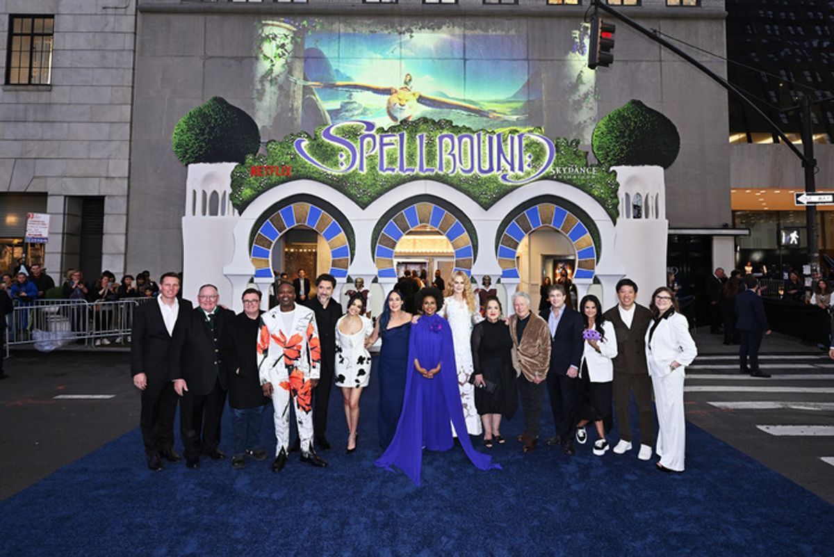 David Ellison, John Lasseter, Nathan Lane, Tituss Burgess, Javier Bardem, Rachel Zegler, Vicky Jenson, Jenifer Lewis, Nicole Kidman, Olga Merediz, Alan Menken, Glenn Slater, Bela Bajaria, Dan Lin, and Dana Goldberg at 