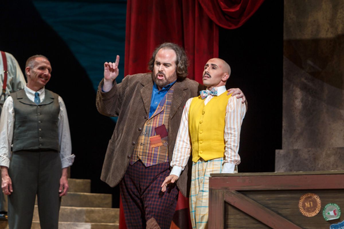 Canio (Jonathan Burton) unnerves Beppe (Fran Daniel Laucerica) at 
