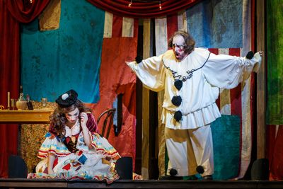 Canio (Jonathan Burton) lashes out at Nedda (Caitlin Gotimer) Photo
