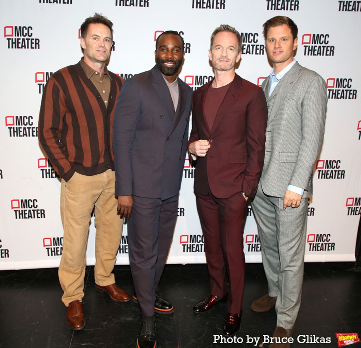 NEW YORK, NEW YORK - NOVEMBER 18: Garret Dillahunt, Tramell Tillman, Neil Patrick Harris and Michael Oberholtzer pose at the opening night of 'Shit.Meet.Fan.' at MCC Theater on November 18, 2024 in New York City. (Photo by Bruce Glikas/WireImage) at 