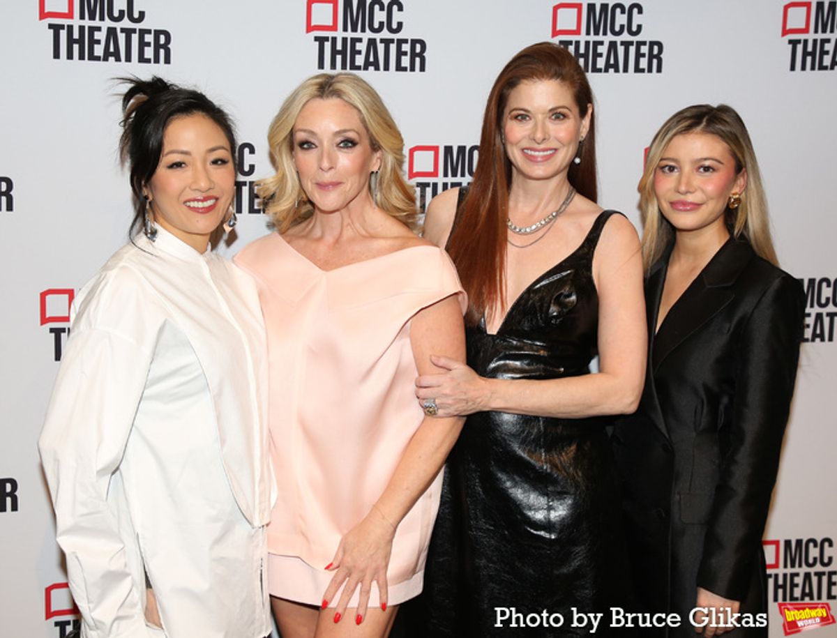 NEW YORK, NEW YORK - NOVEMBER 18: Constance Wu, Jane Krakowski, Debra Messing and Genevieve Hannelius pose at the opening night of 'Shit.Meet.Fan.' at MCC Theater on November 18, 2024 in New York City. (Photo by Bruce Glikas/WireImage) at 