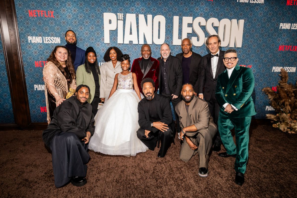 Constanza Romero, Ray Fisher, Malcolm Washington, Katia Washington, Pauletta Washington, Skylar Aleece Smith, Michael Potts, Corey Hawkins, Todd Black, Denzel Washington, John David Washington, Alexandre Desplat and Virgil Williams at 