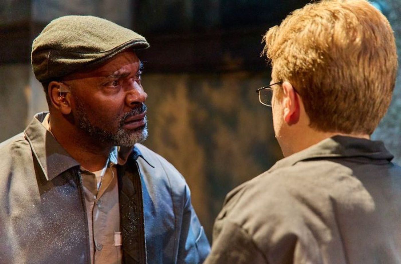 Red and Andy have a conversation in NextStop's production of The Shawshank Redemption