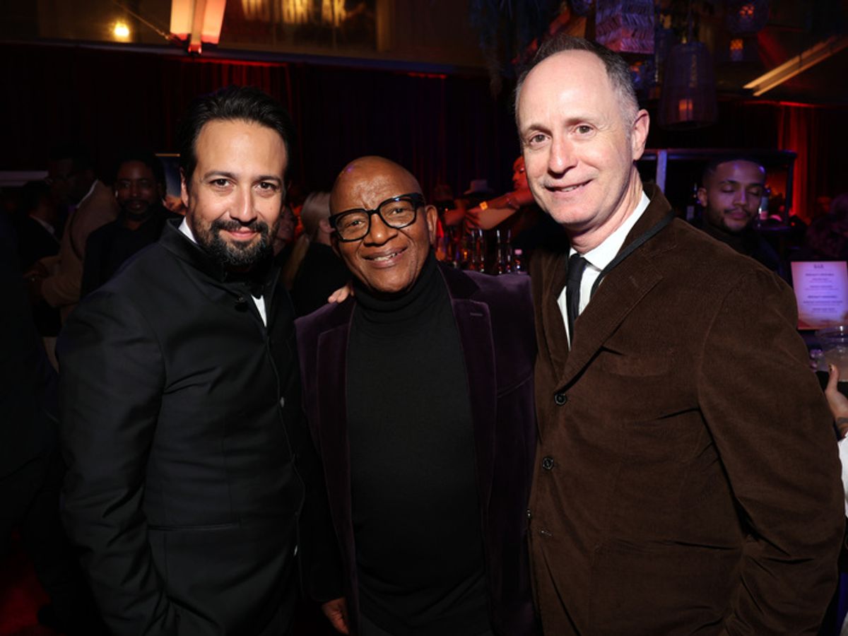 HOLLYWOOD, CALIFORNIA - DECEMBER 09: (L-R) Lin-Manuel Miranda, Lebo M. and Tom MacDougall, President, Walt Disney Music attends the world premiere of Disney's Mufasa: The Lion King at the Dolby Theatre in Hollywood, California on December 09, 2024. (Photo by Jesse Grant/Getty Images for Disney) at 