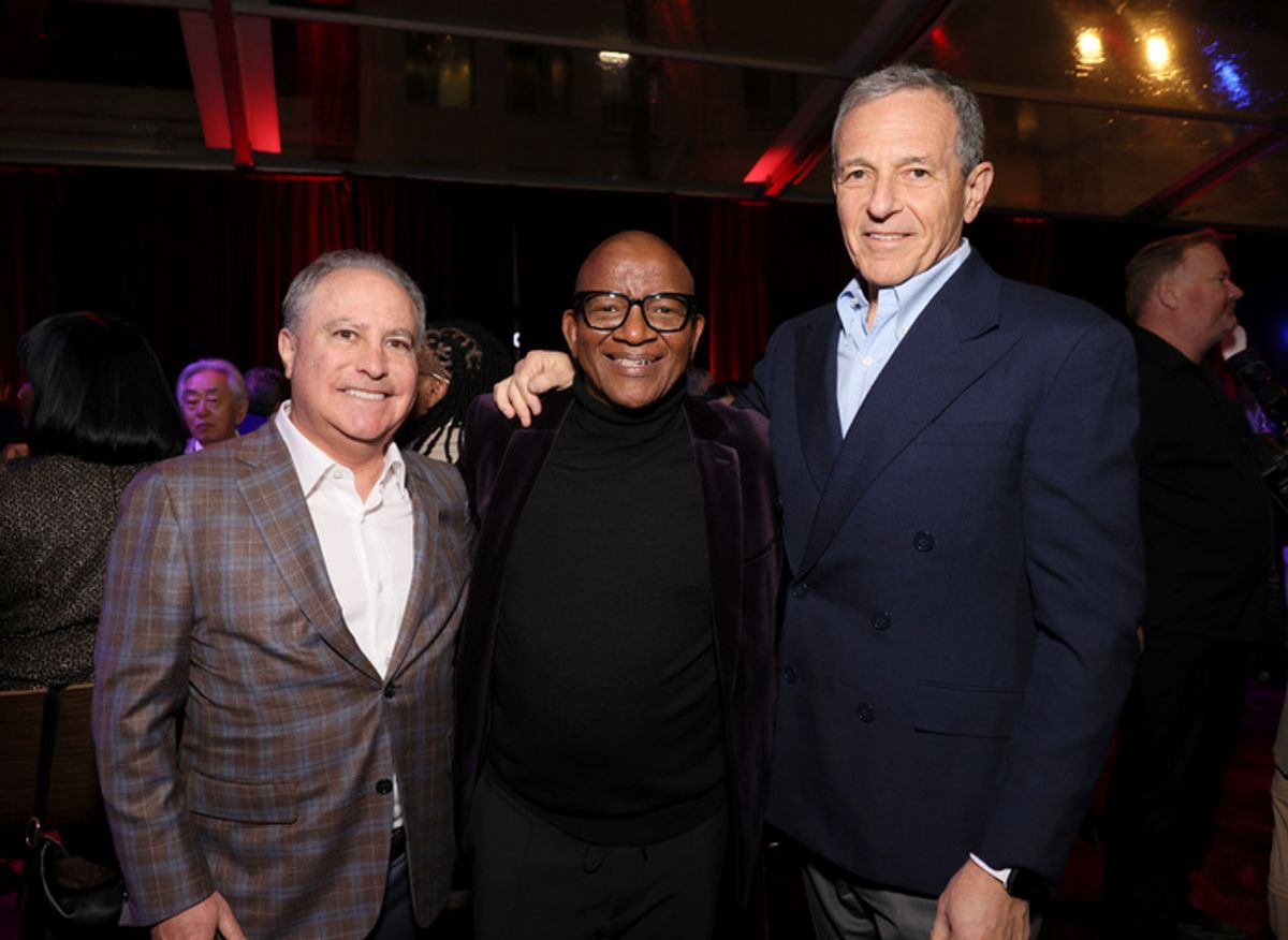 HOLLYWOOD, CALIFORNIA - DECEMBER 09: (L-R) Alan Bergman, Co-Chairman, Disney Entertainment, Lebo M. and Bob Iger, CEO, The Walt Disney Company attend the world premiere of Disney's Mufasa: The Lion King at the Dolby Theatre in Hollywood, California on December 09, 2024. (Photo by Rodin Eckenroth/Getty Images for Disney) at 